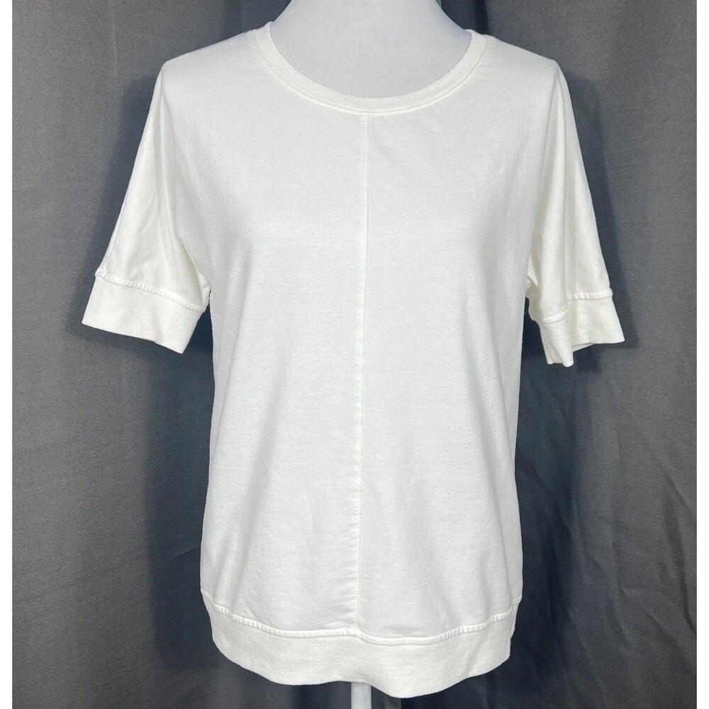 Jane & Delancey Short Sleeve Top Shirt Tunic Sm White Crew Neck French Terry